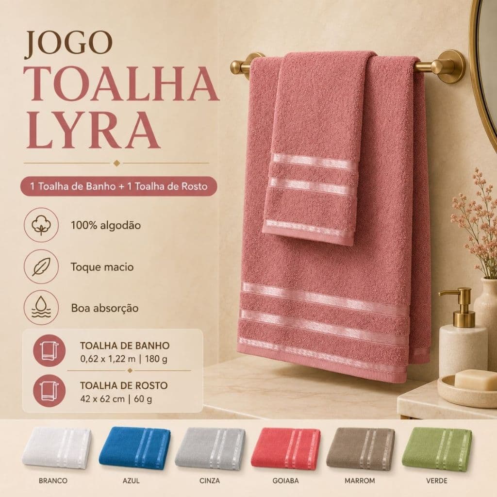 Jogo 2 Peças Toalha Lyra Banho + Rosto Toalha Para Banheiro Kit 2 Toalhas Banhão Grande Algodão