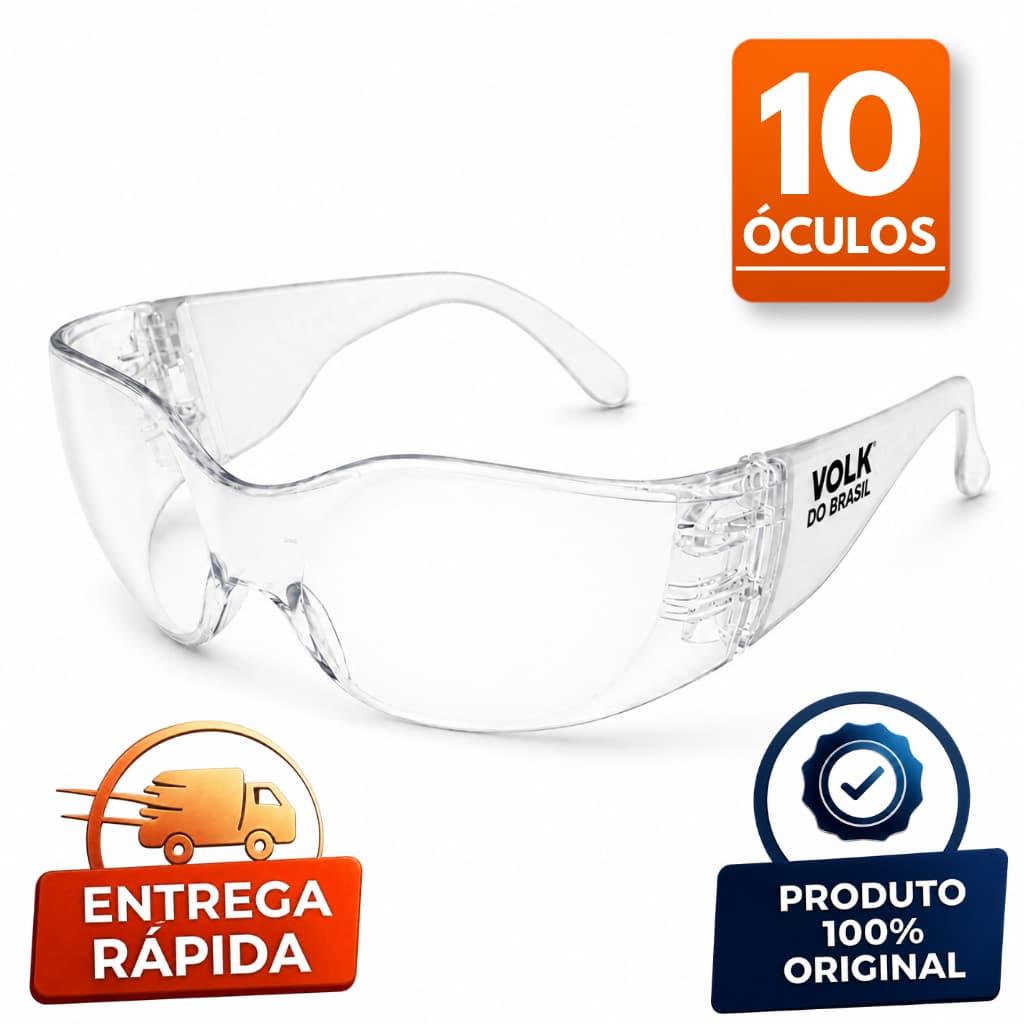 Kit 10 Oculos Proteção Antiembaçante Anti Risco Filtro UVA/UVB Transparente EPI com CA