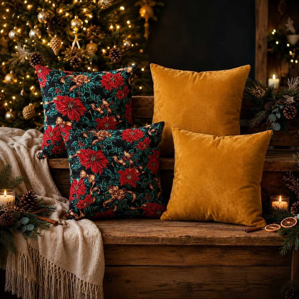 Kit 4 Almofadas Cheias Especial de Natal com Suede