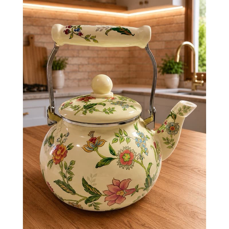 Chaleira Floral Vintage Esmaltada - Compativel com fogão de indução e fogão a Gás 2,5L