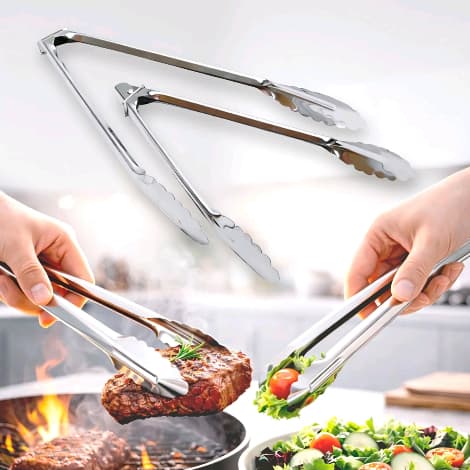 KIT 2 PEGADORES AÇO INOX MULTIUSO COZINHA CHURRASCO SALADA MASSA PEGADOR