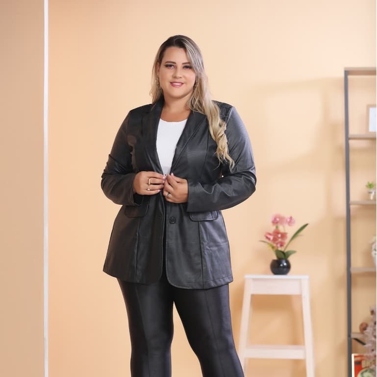 Blazer Plus Size Feminino Novo Moda Couro/COD:B31