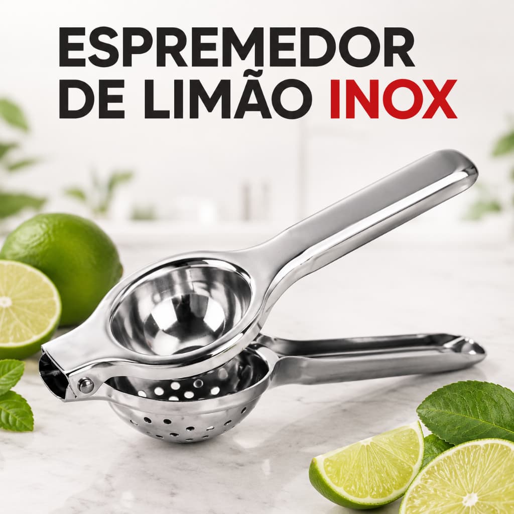 Espremedor de Limão Inox Manual com Coador de Sementes Cabo Ergonômico Resistente Cozinha