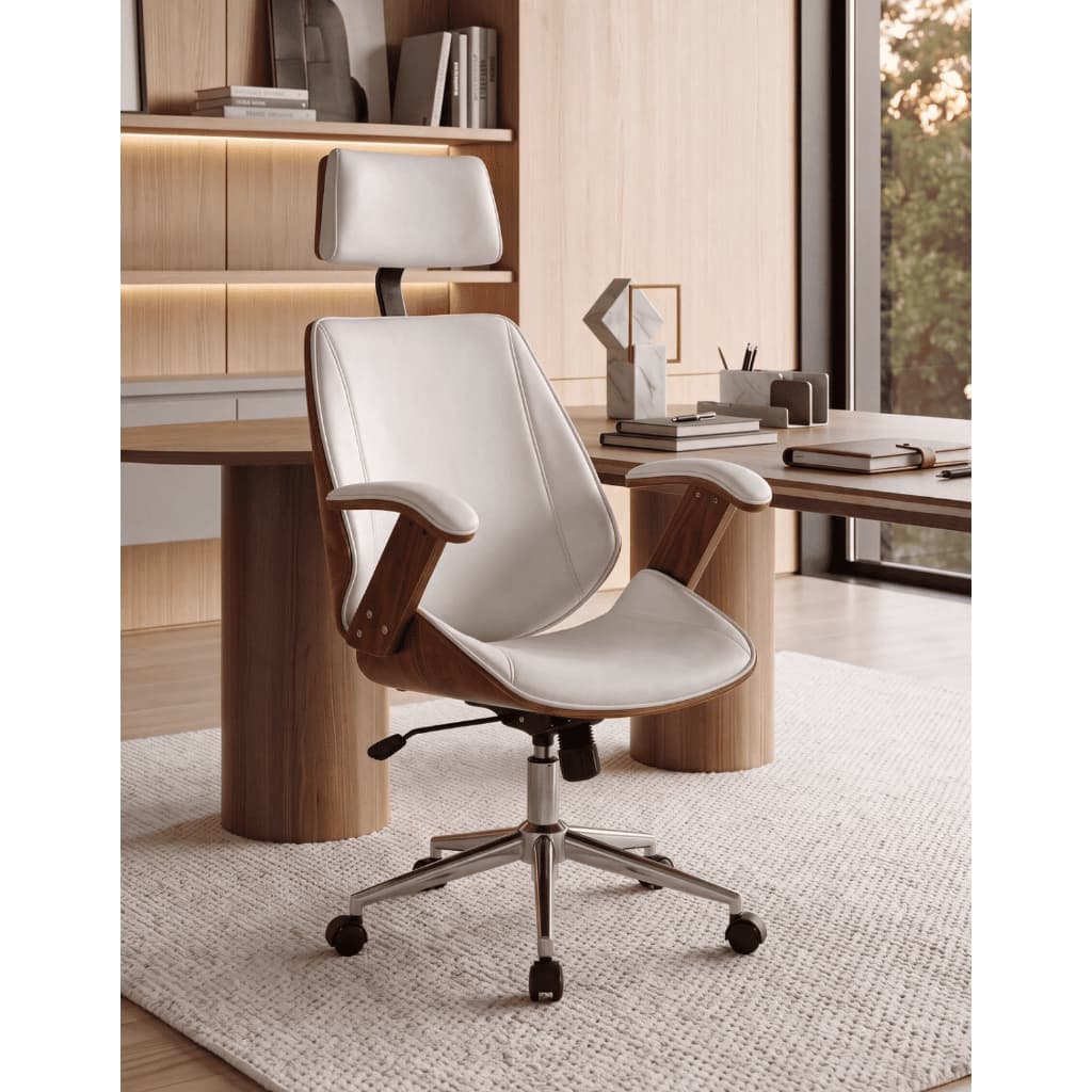 Cadeira de Escritório Ergonômica Giratória HomeNow Kopenhagen Presidente Apoio Cabeça Office Branca