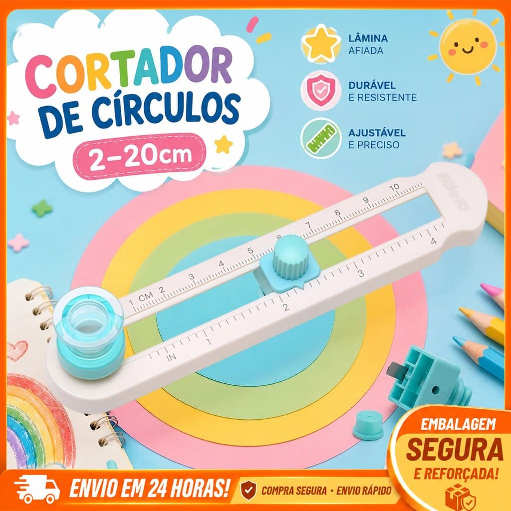 Cortador de Círculos Ajustável 2 a 20cm Ferramenta Manual para Papel Cartolina Artesanato e Scrapbook