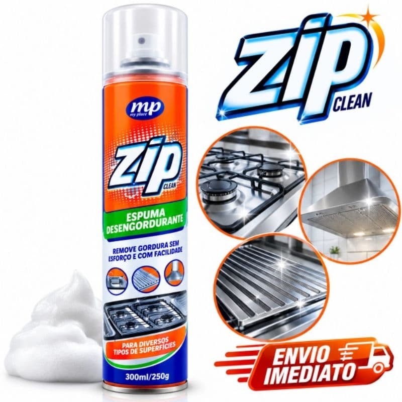 Espuma Desengordurante Zip Clean 300ml |Remove Gordura de Fogão| Coifa| air-fryer |Grelha| Limpeza Fácil