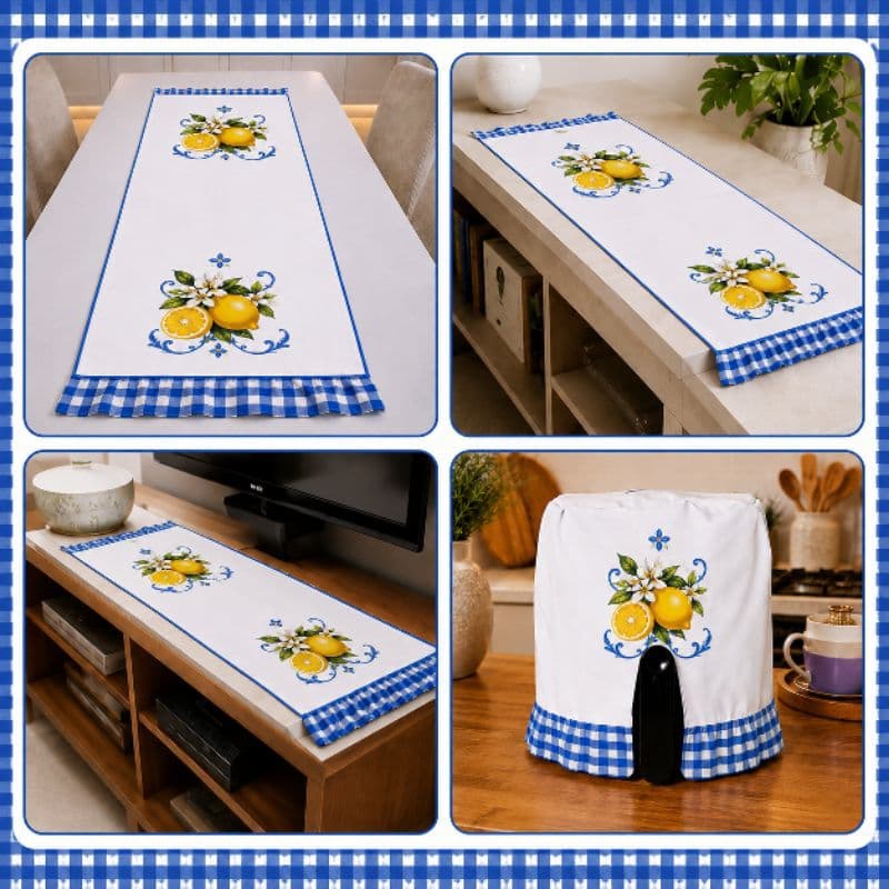 kit 4 capas para eletrodomésticos limão siciliano xadrez