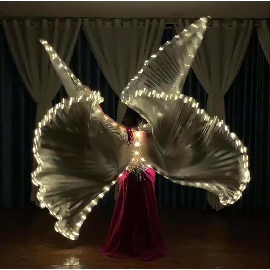 Sinalizadores de dança LED com asas de LED com bastões telescópicos LED para adultos, asas de dança do ventre