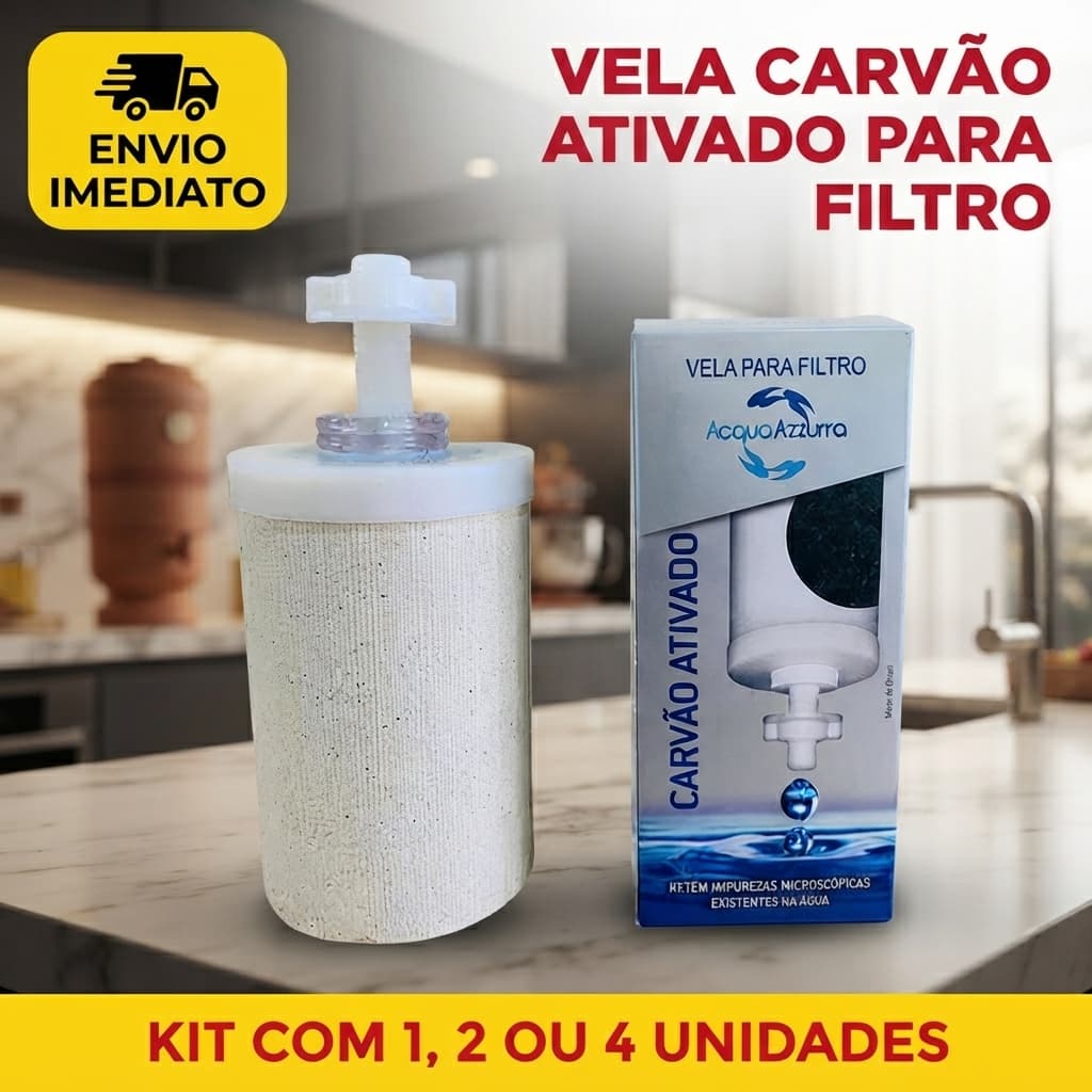 Vela Carvão Ativado Acqua Azzurra Filtro Barro Universal Cerâmica Microporosa Declorante INMETRO
