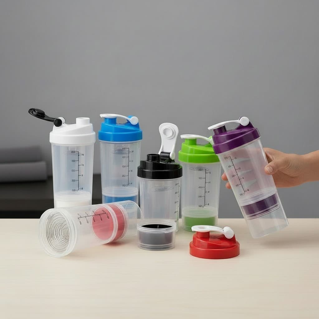 Copo Coqueteleira 600ml Shakeira Fitness BPA Free com Mola Inox 2 Compartimentos e Porta Comprimidos