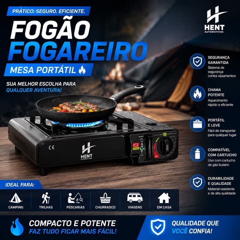 Fogão Fogareiro Mesa Portátil Camping Pesca Automático Mini Não Necessita Energia