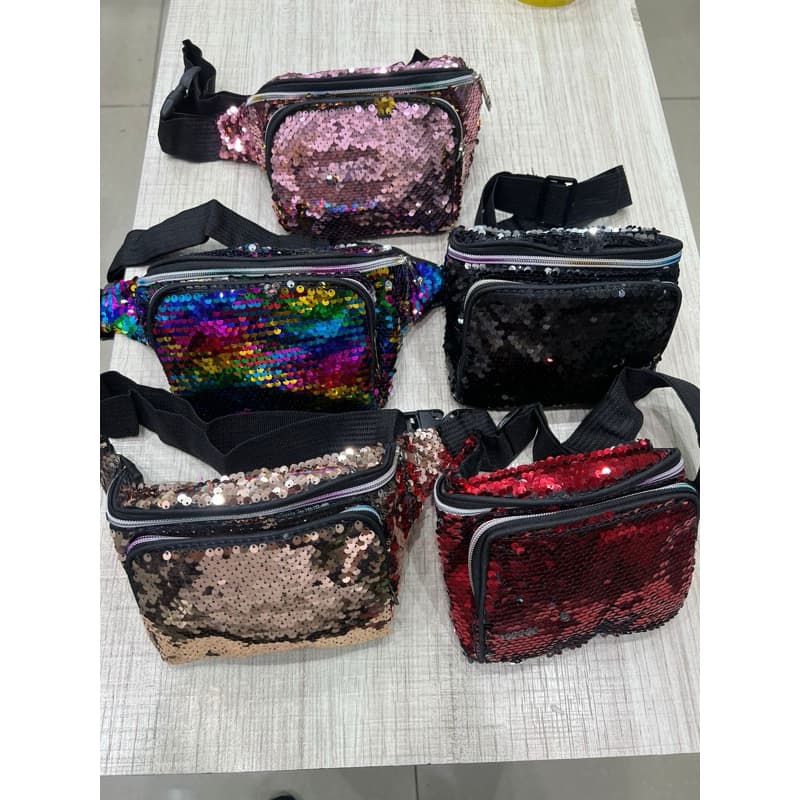 Pochete Bolsa Cintura Lantejoulas Brilhante Feminina Festa Balada