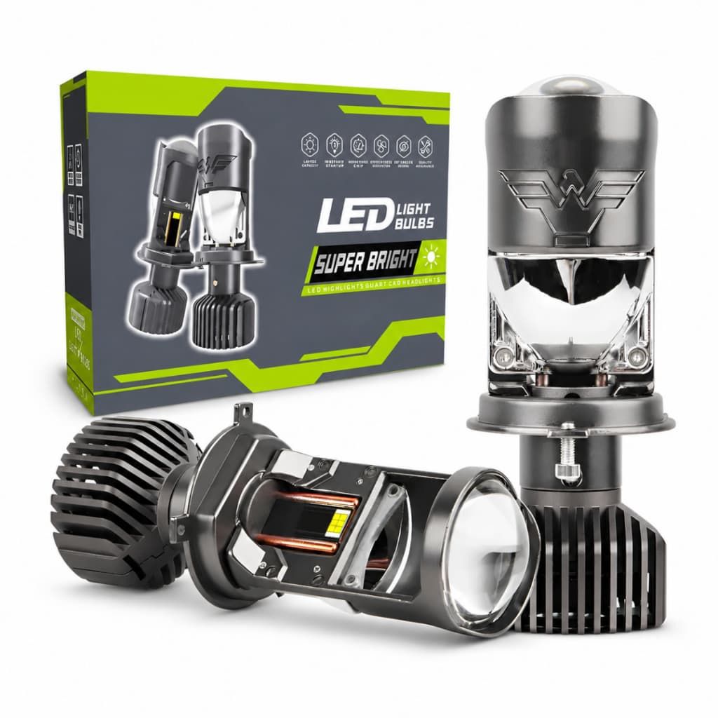 Par Lampada Ultra Led H4 Mini Projetor Canhão 300W 40000Lm 6500K Branco-frio 12V 24V Canbus