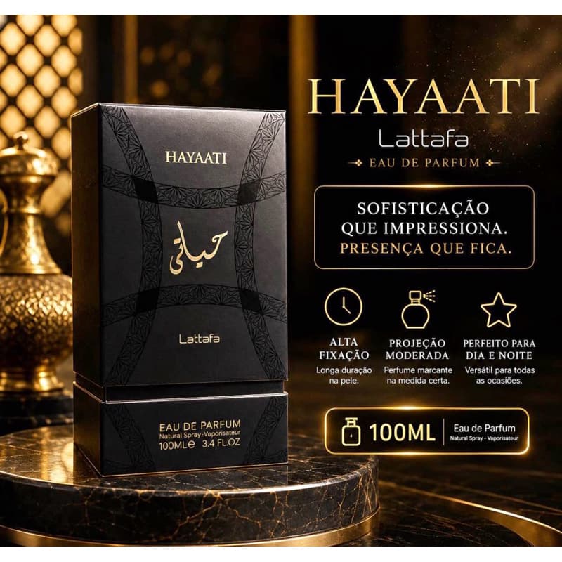 Perfume Hayaati Lataffa 100ml masculino árabe