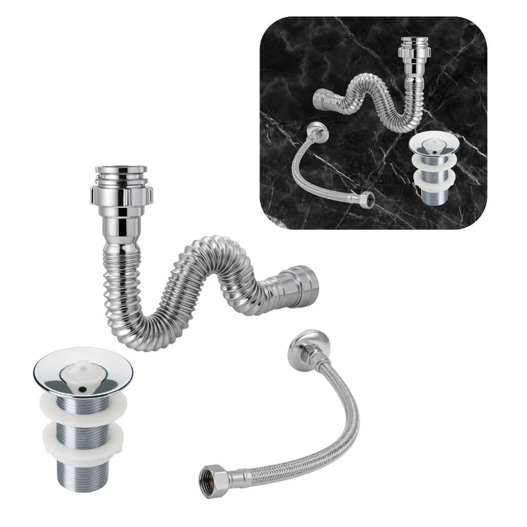 Sifão Sanfonado + Engate Flexível 40cm + Válvula Lavatório ABS Cromado
