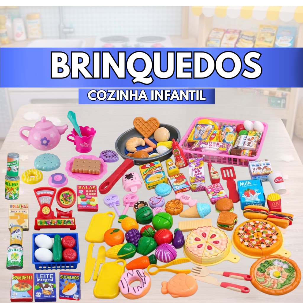 Brinquedo Infantil Kit Cozinha Comidinha – Brinquedos de Comida com Frutas, Legumes e Peças