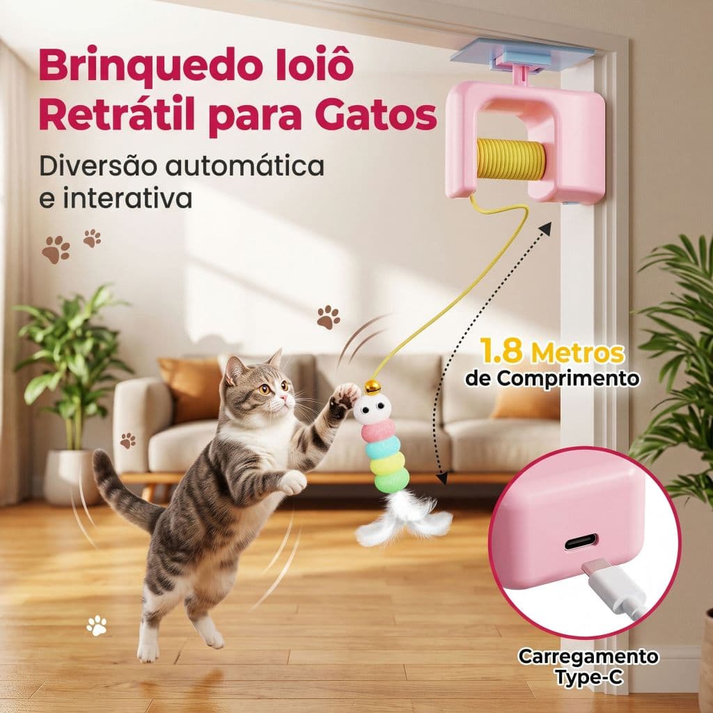 Brinquedo Inteligente Elétrico para Gatos, Corda Elástica Giratória Automática para Pendurar em Porta, Alívio de Estress