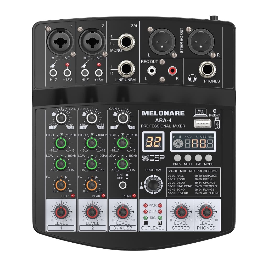 Melonare ARA-4 mixer de áudio 4 canais console de mistura bluetooth interface usb 99dsp para festa