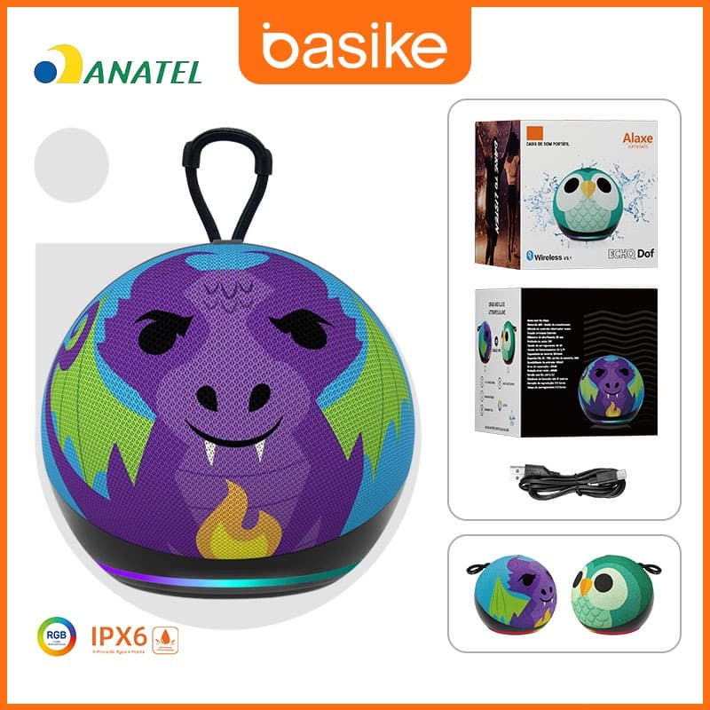 Basike Caixa de Som Alto-Falante Bluetooth Portátil Sem Fio À Prova D'água com padrão de desenho animado e Bluetooth