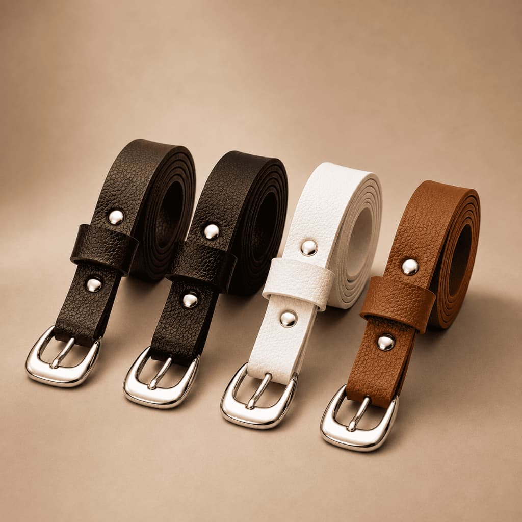 Cinto feminino de sintético com fivela metálica, kit 4 unidades cores variadas