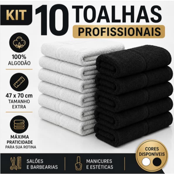 Kit 10 Toalhas Profissionais Grande 47x70 100% Algodão Para Salão e Barbearia