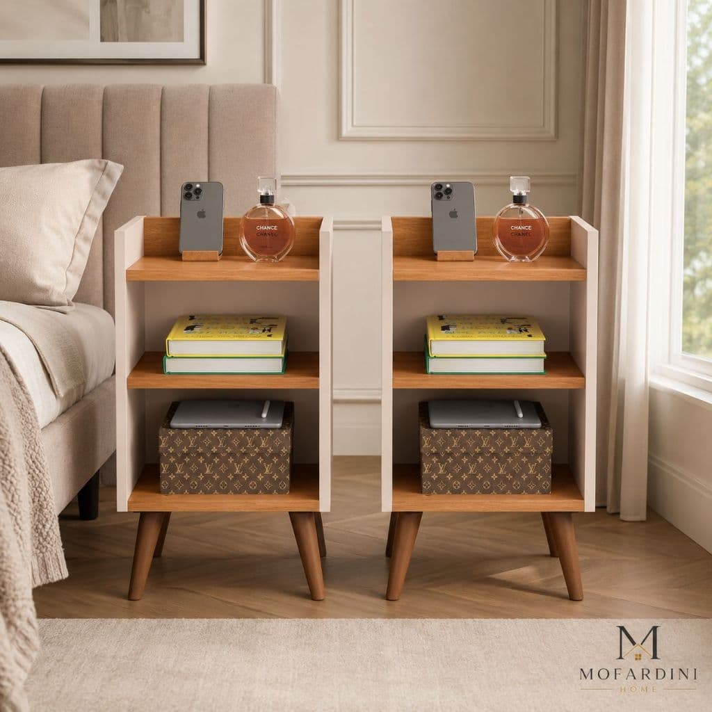Mesa de Cabeceira Max com Porta Celular Retrô Criado Quarto com Prateleira Nicho Varias Cores