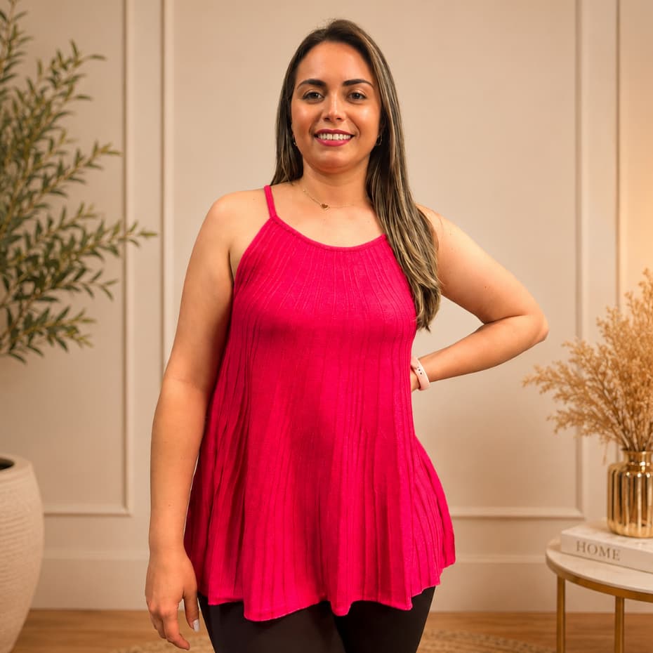Blusa Regata Feminina Texturizada Soltinha Alça Fina Costura Trabalhada Moda Verão