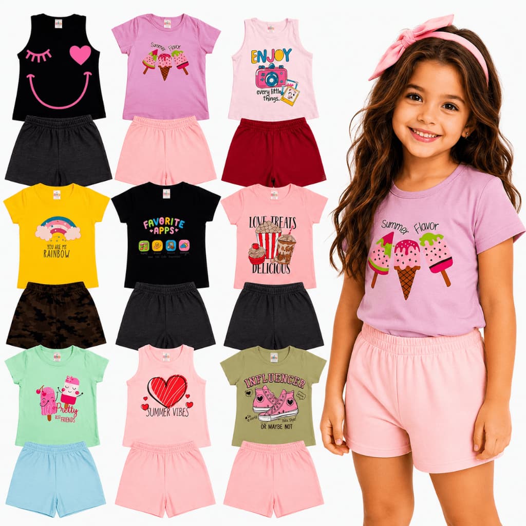 Kit Conjunto Infantil Menina 2 ao 12 Anos - Roupa Infantil Menina Verão - Conjunto Infantil Feminino Envio Imediado