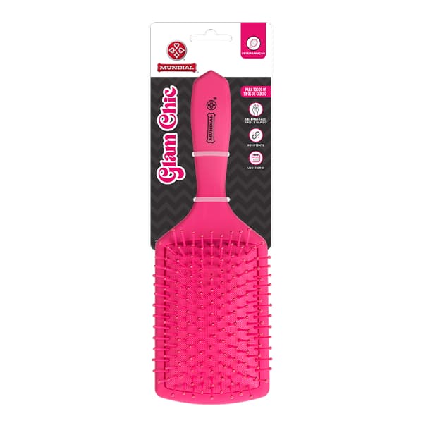 Escova de Cabelo Raquete Grande Glam Chic Rosa MUNDIAL 24,7CM