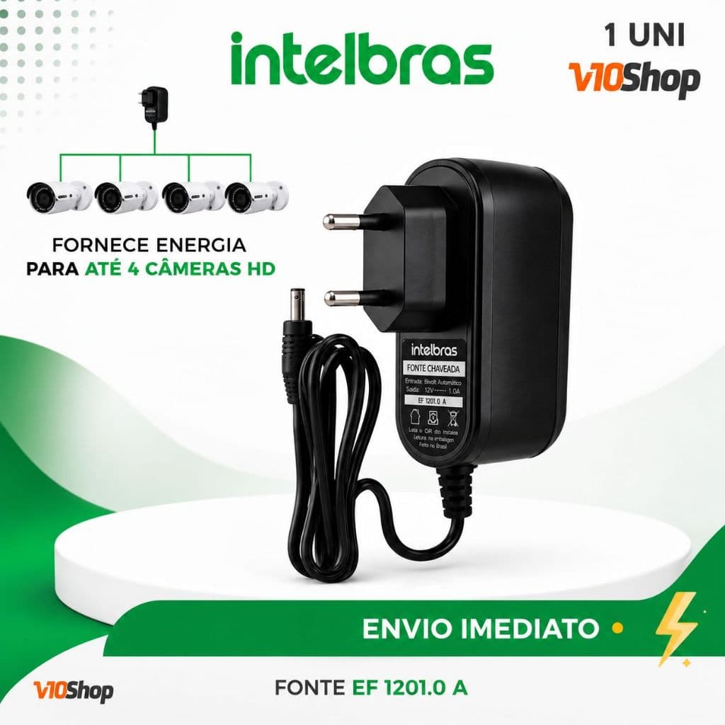 Fonte de Alimentação 1A 12,8v EF 1201 para Cameras CFTV e Fita LED Bivolt Ac/dc Intelbras