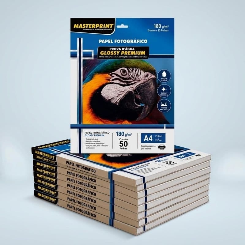 Kit Papel Fotográfico Glossy A4 180g Masterprint - Prova D'água 50 a 200 Fls