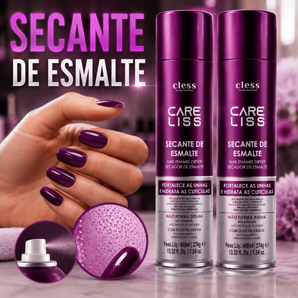 2 Secante de Esmalte Spray Care Liss 400ml Secagem rapida Brilho Intenso Manicure Profissional