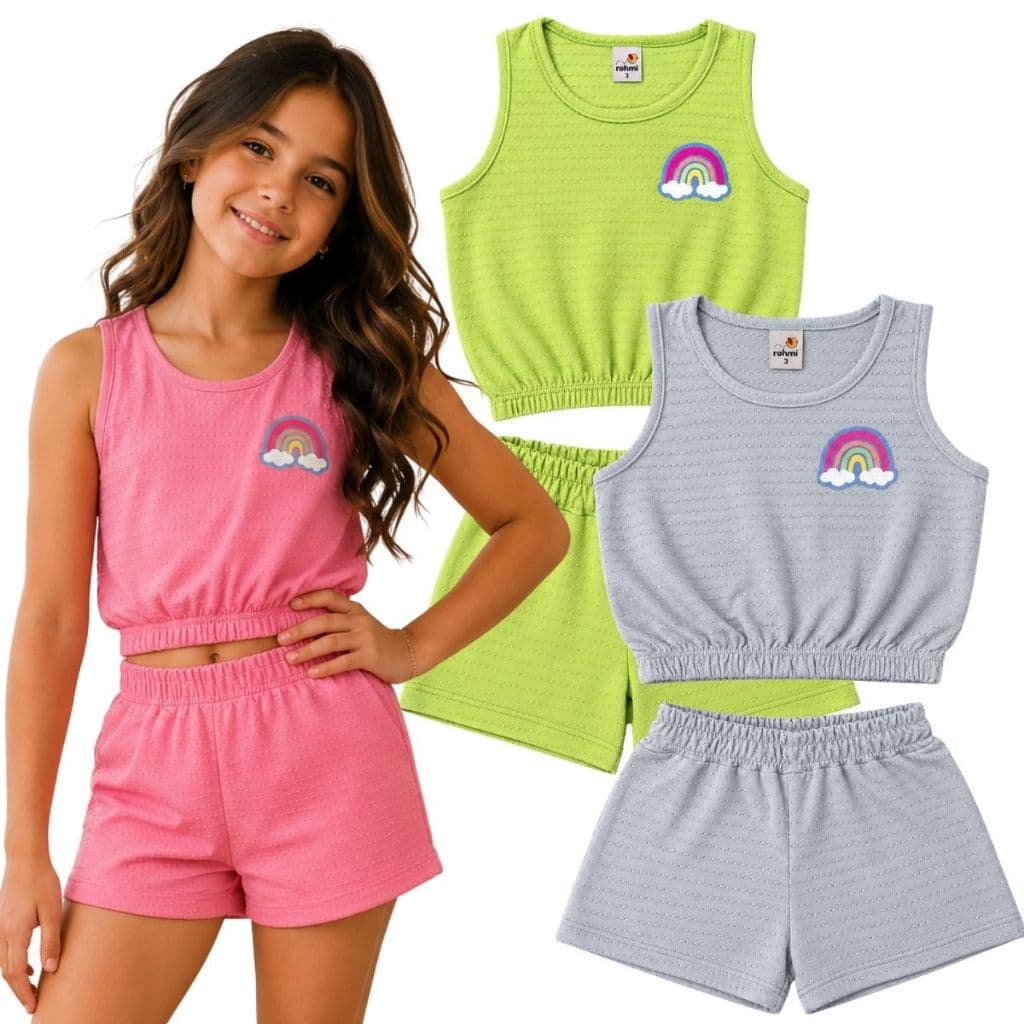 Conjunto Infantil Menina Blogueirinha do 2 ao 12 anos | Roupa Infantil Menina Cropped Infantil + Short Infantil