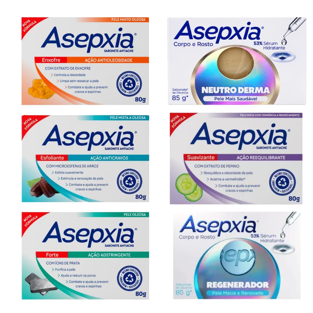 Asepxia Sabonete Facial em Barra 80g (UNITÁRIO OU KIT COM 3)
