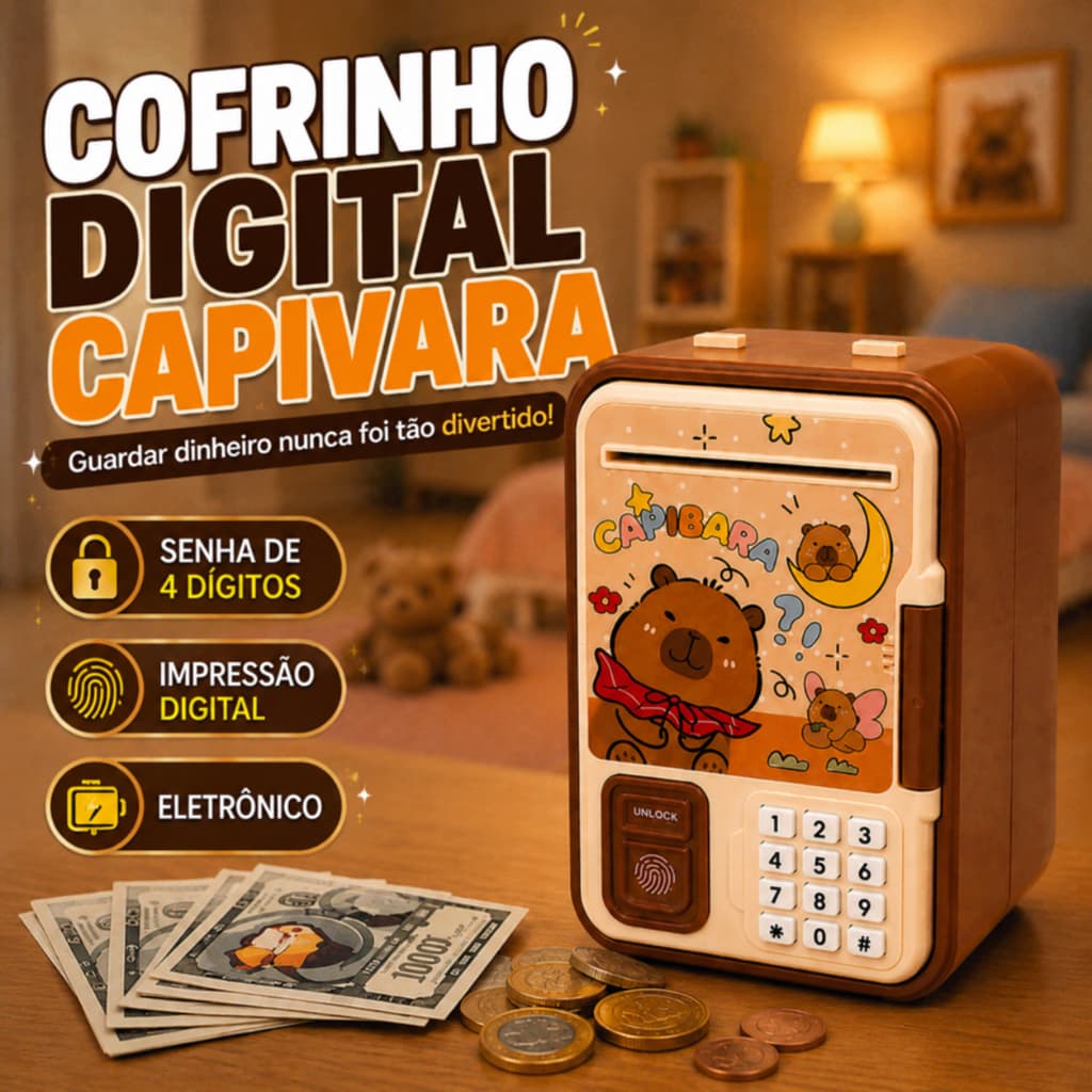Cofre cofrinho Digital Infantil Com Senha Impressao Digital E Design Capivara Seguro