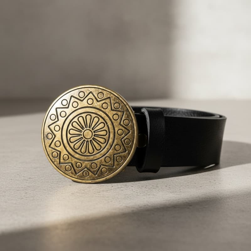 Cintos Femininos Fivela Redonda Ouro Velho Triângulo Bolinhas Moda Lançamento Do Momento Fazendeira - Maitê