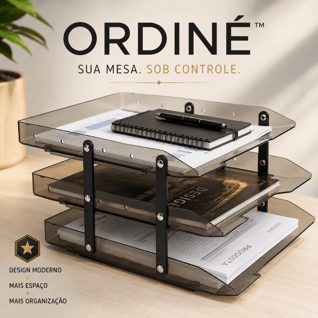 Organizador de Documentos Ordiné™ 3 Andares A4 | Bandeja de Correspondência para Mesa Escritório Home Office