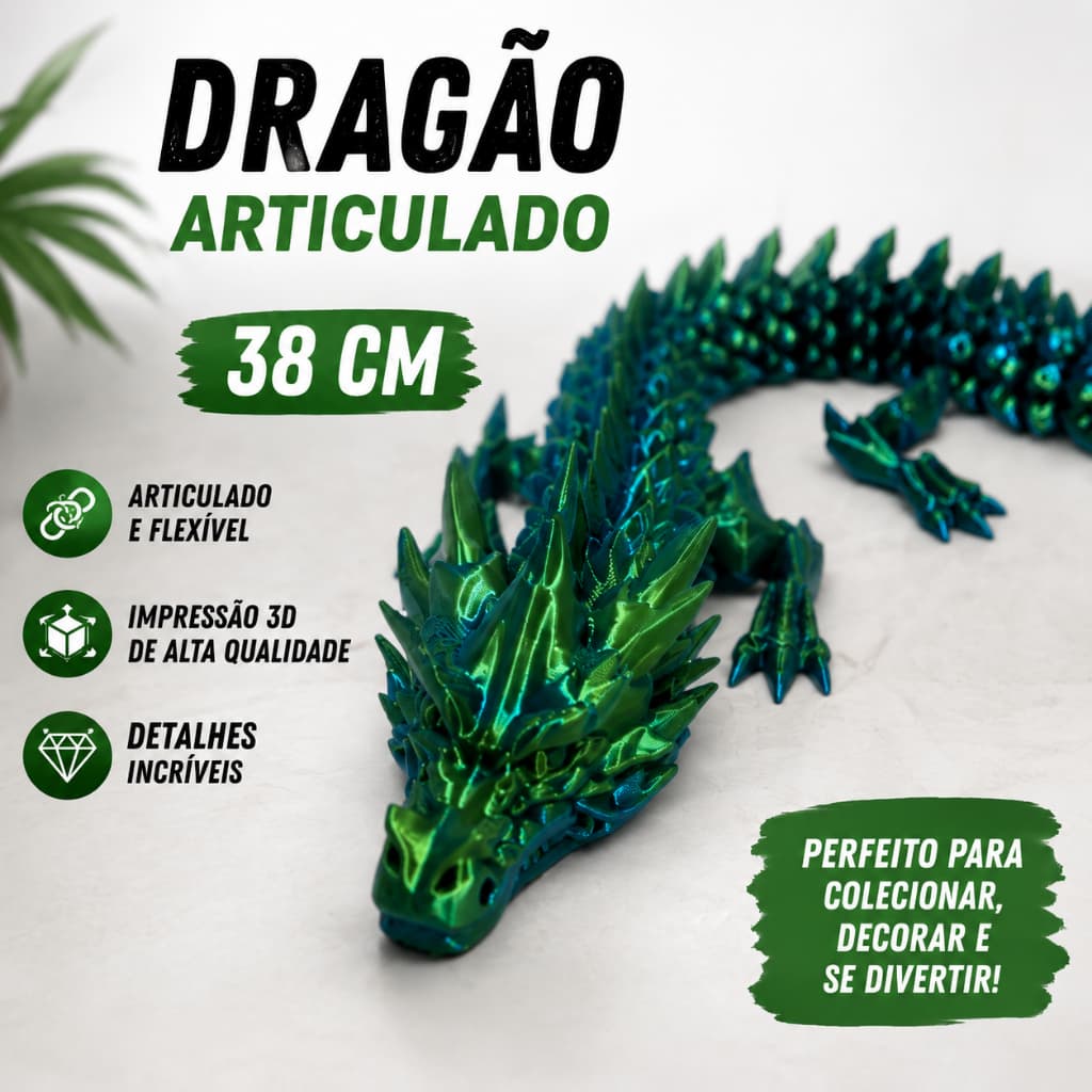 Dragão Articulado 38cm 3d Flexível Fidget Toy Geek
