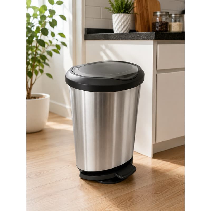 Lixeira Com Pedal e Borda 45 Litros Prata Label Arqplast 25744PM