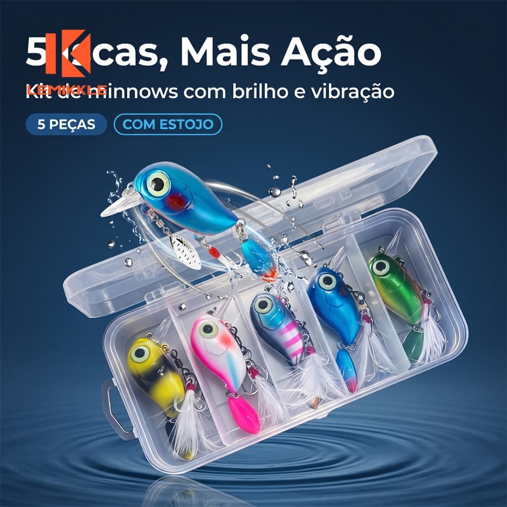 LEMIKKLE - Isca Artificial Minnow 5g 3,8cm 5 Peças Com Hélice Giratória E Estojo, Isca De Pesca Para Tucunaré, Robalo