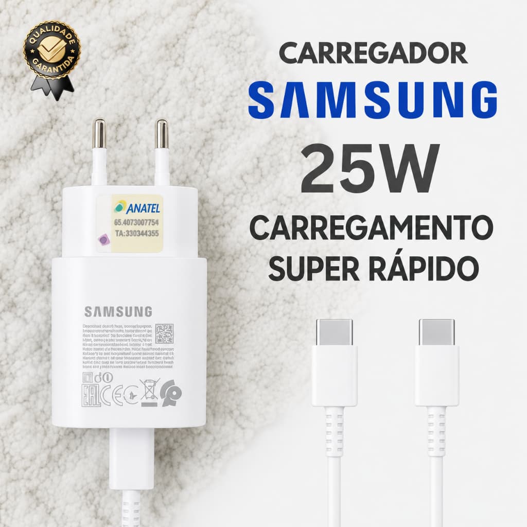 Carregador Samsung Super Rápido 25w Tipo C Para Tipo C