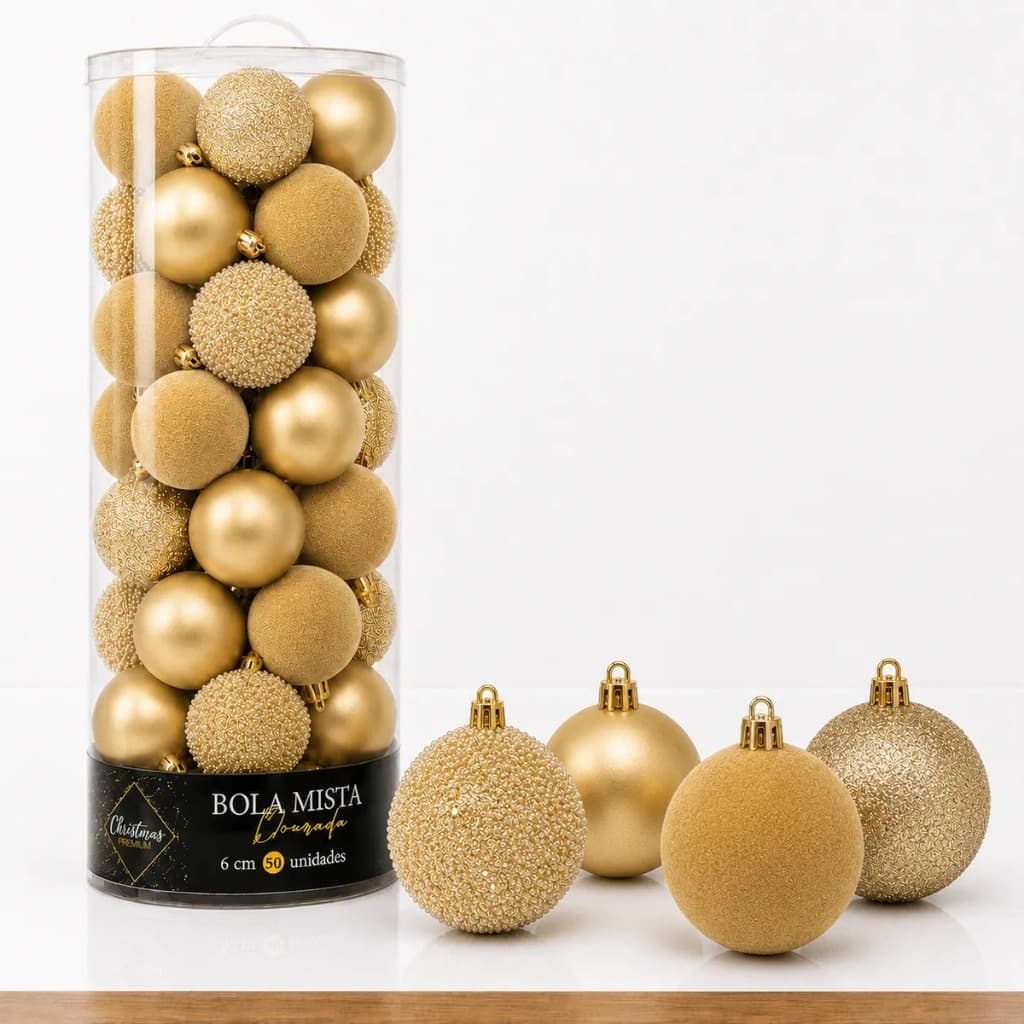 Kit 50 Bolas De Natal 6 Cm Modelos Sofisticados Enfeite Luxo