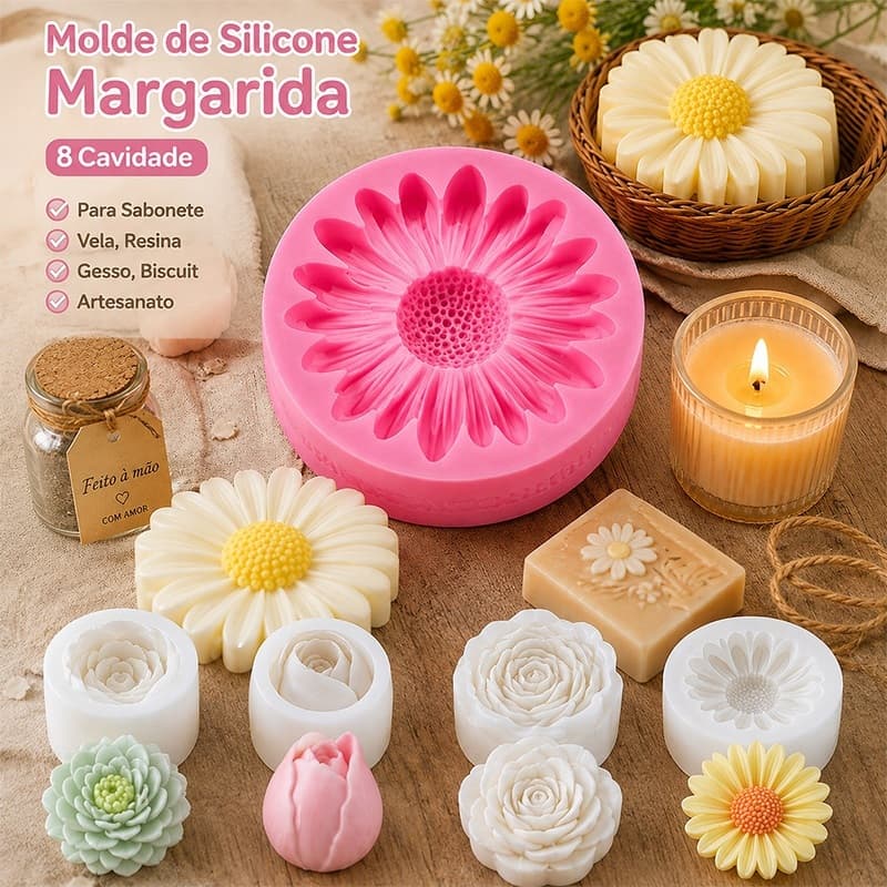Molde Forma Silicone Margarida Sabonete Vela Resina Gesso Biscuit Artesanal Decorativo Artesanato