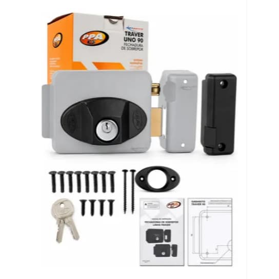Fechadura Elétrica de Sobrepor PPA Traver 90 (12V) Cinza – Segurança, Silêncio e Alta Durabilidade