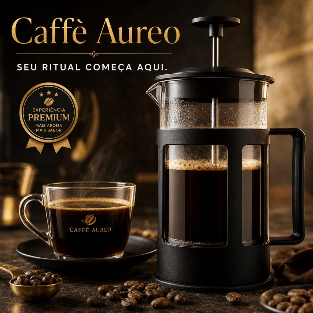 Cafeteira Francesa 600ml Caffè Aureo Preta Prensa para Café com Filtro Reutilizável