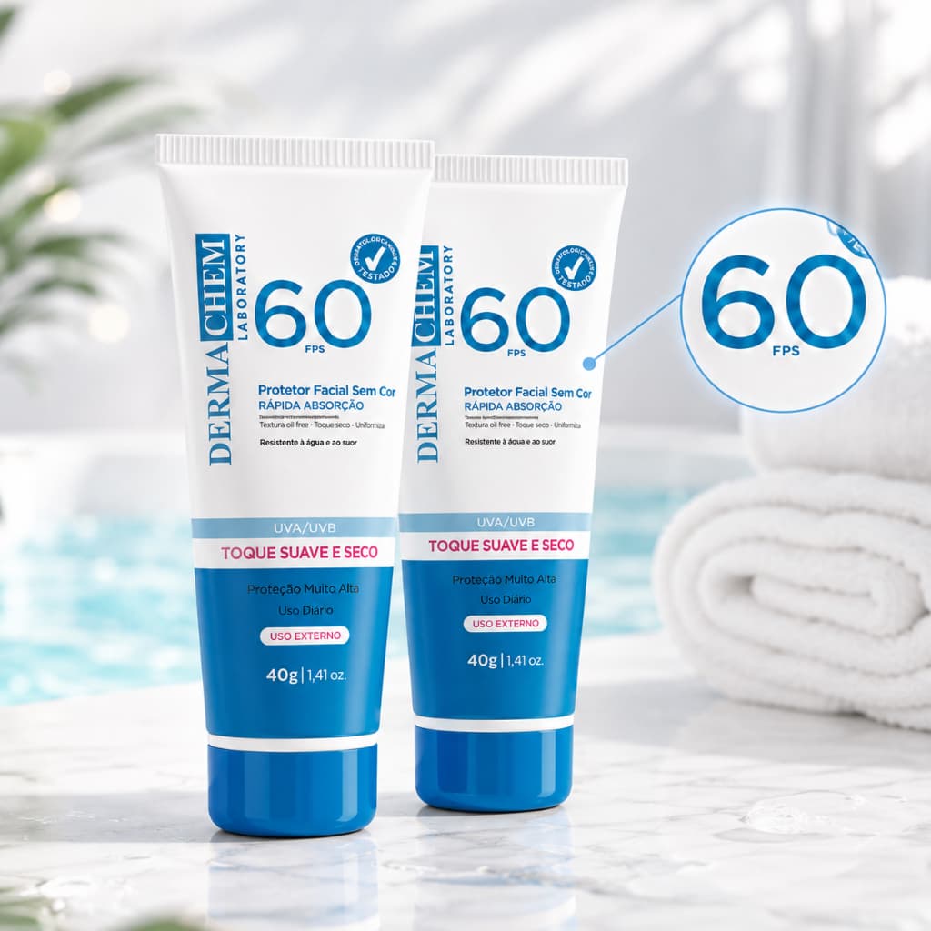 Kit 2 Protetores Faciais Dermachem FPS 60 Sem Cor Toque Seco 40g