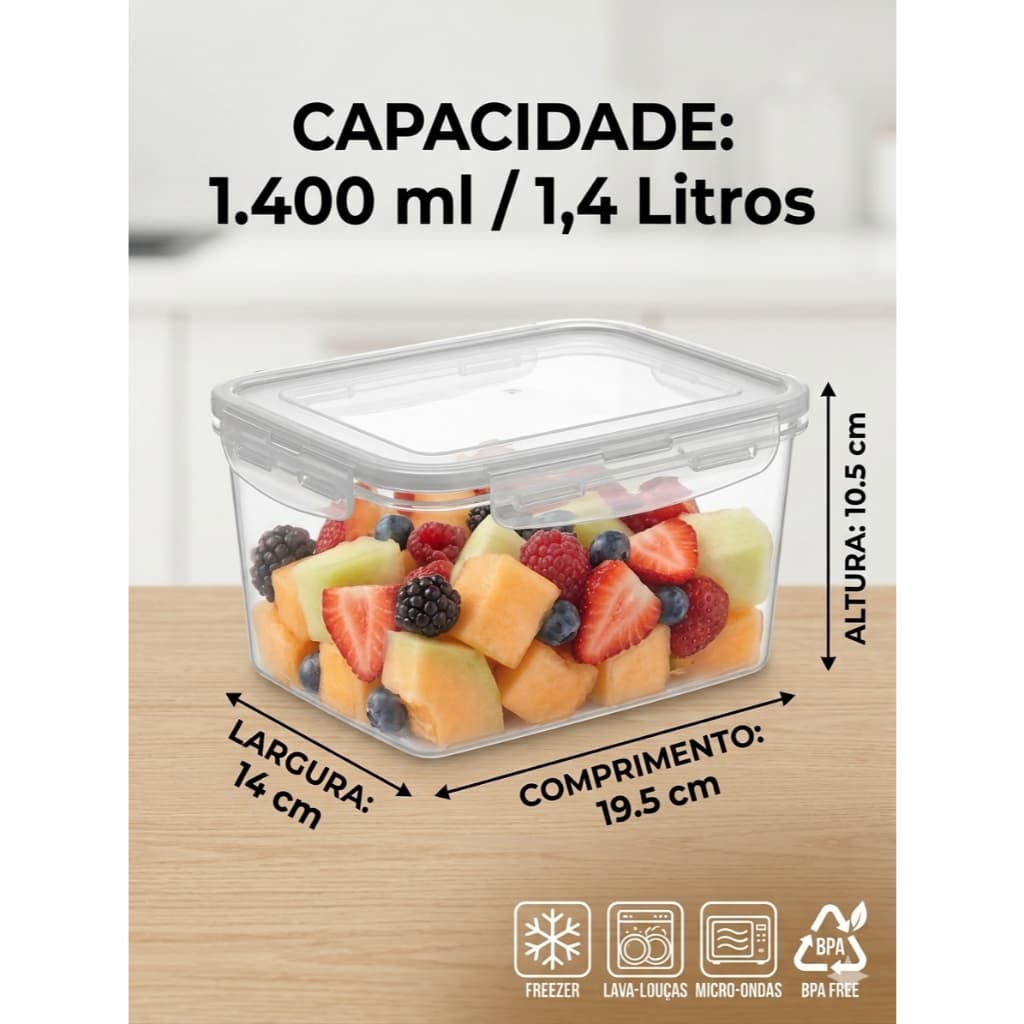 Pote Hermetico Uninjet 1,4L Com 4 Travas Ref-1258 Marmita