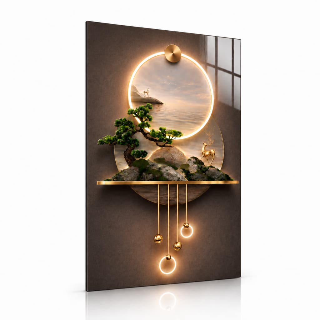 Quadro Decorativo Cachoeira Árvore Bonsai Moderno Luxo Sala Quarto Parede Edição Especial Exclusiva