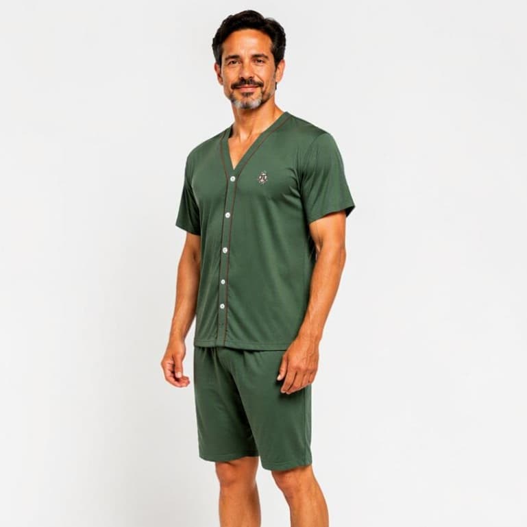 Pijama Masculino Aberto na Frente Meia Manga Curto Conjunto de Dormir Pós Operatório