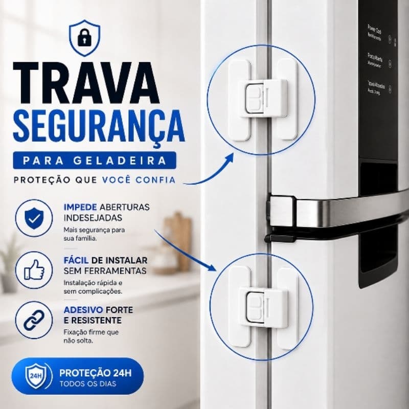 Kit Travas Segurança Geladeira Criança Infantil Adesivo Fácil Instalação Gavetas Armario Multiuso
